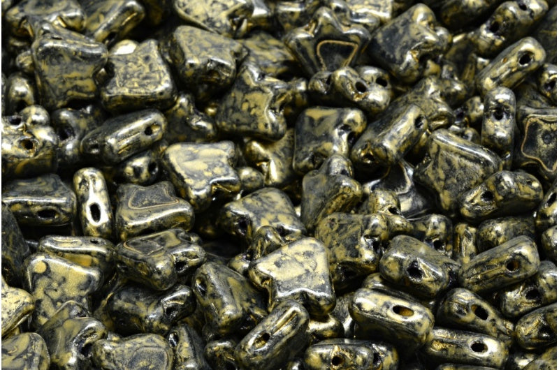 2-Hole Flat Tullip Bell Beads Black 86720 (23980-86720), Glass, Czech Republic