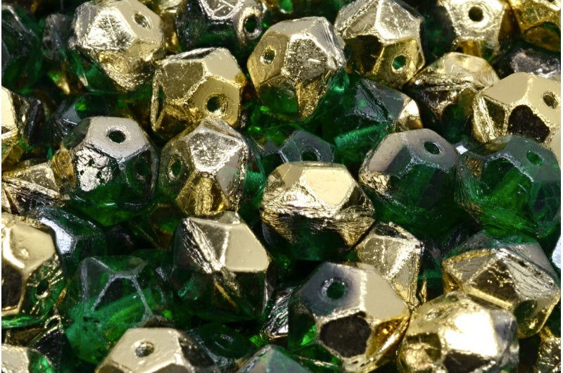 イングリッシュカットビーズ、透明グリーンエメラルドゴールド(50650-26441)、ガラス、チェコ共和国