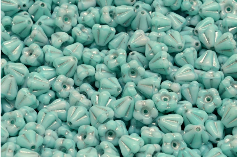 Bell Flower Beads Light Green Silver Lined (07524-54201), Glass, Czech Republic