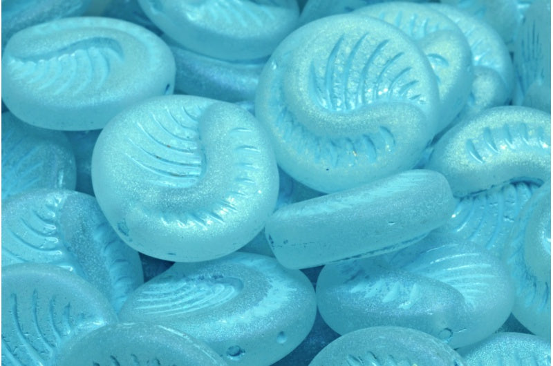 Fossil Coin Beads Crystal Matte Ab Full (2X Side) Light Blue Lined (00030-84100-28703-54308), Glass, Czech Republic