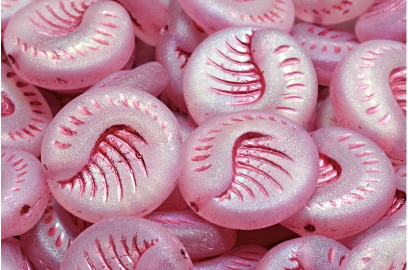Fossil Coin Beads Crystal Matte Ab Full (2X Side) Pink Lined (00030-84100-28703-54321), Glass, Czech Republic