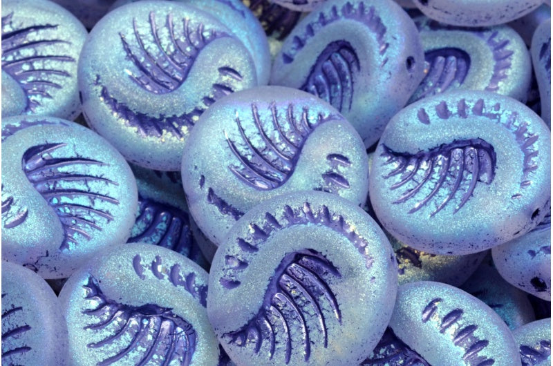 Fossil Coin Beads Crystal Matte Ab Full (2X Side) Blue Lined (00030-84100-28703-54325), Glass, Czech Republic