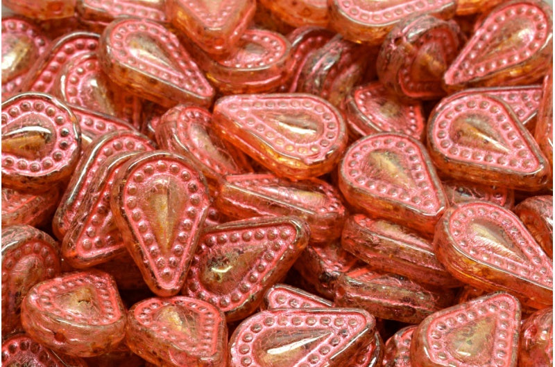 フィリグリーティアドロップビーズ、クリスタルトラバーチンピンクライン(00030-86800-43807)、ガラス、チェコ共和国