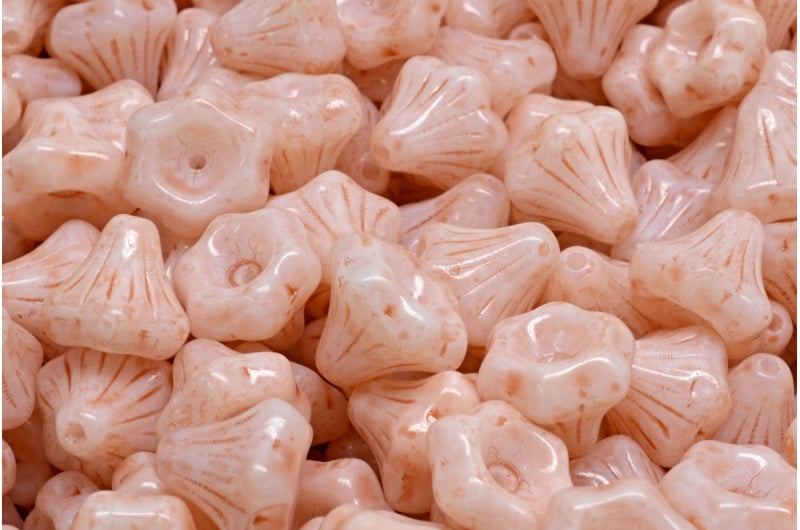 Flower Bell Beads White 34305 (02010-34305), Glass, Czech Republic