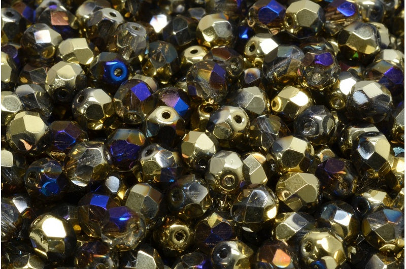 ファイアポリッシュファセットビーズラウンド、クリスタル98548(00030-98548)、ボヘミアクリスタルガラス、チェコ共和国