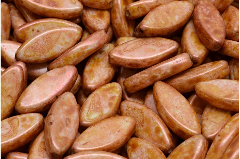 Ship Beads White Copper Luster Spotted (02010-65324), Glass, Czech Republic