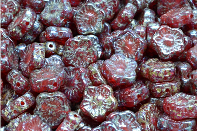 Sunset Flower Beads R0906 Rembrandt Travertin (R0906-43500), Glass, Czech Republic