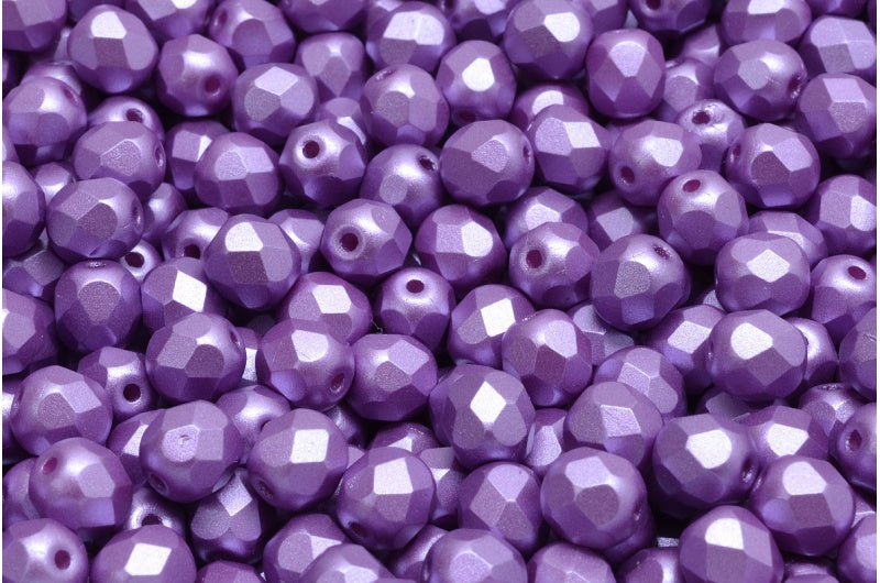 ファセット加工ラウンドビーズ、ホワイトパステルパープル(02010-25012)、ボヘミアクリスタルガラス、チェコ共和国