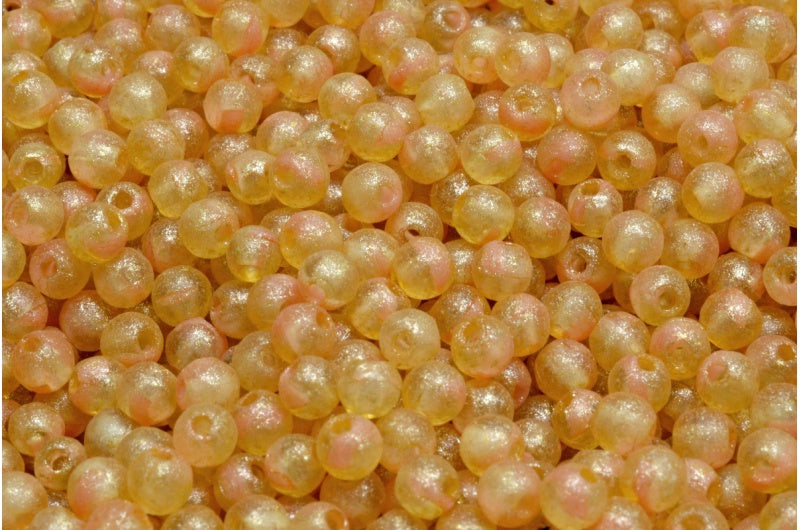 Round Druck Beads Pink Etched 34302 (R0742-etch-34302), Glass, Czech Republic