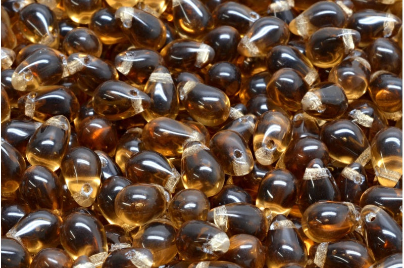 Teardrop beads, Transparent Brown (10220), Glass, Czech Republic