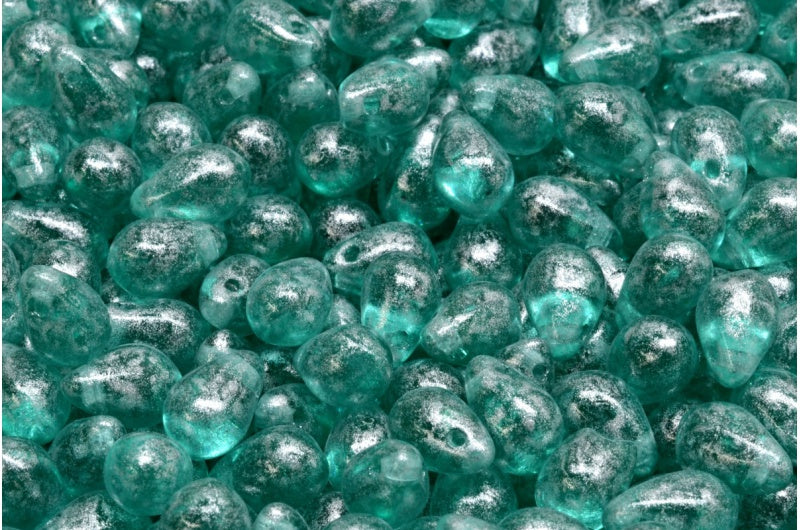 Teardrop beads, Transparent Aqua 34301 (60200-34301), Glass, Czech Republic