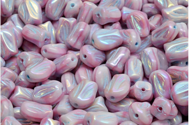 Mini Tulip Beads, Pink Ab Full (2X Side) Light Blue Lined (07724-28703-54308), Glass, Czech Republic
