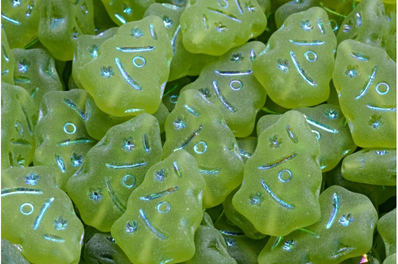 Christmas Tree Beads, Transparent Green Ab Full (2X Side) Matte (50230-28703-84100), Glass, Czech Republic