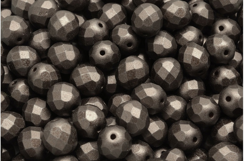 Fire Polished Faceted Beads Round, White Pastel Dark Brown (02010-25036), Bohemia Crystal Glass, Czech Republic