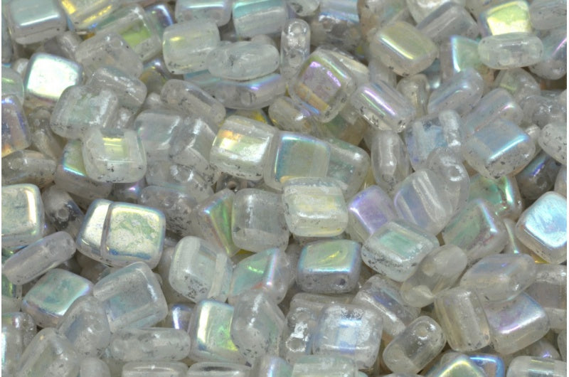 2穴プレスタイルビーズ、クリスタルABシルバースプラッシュ(00030-28701-94400)、ガラス、チェコ共和国