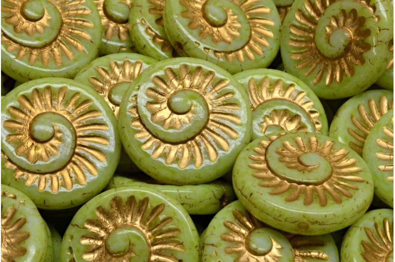 Fossil Shell Beads, White Gold Lined 34310 (02010-54302-34310), Glass, Czech Republic