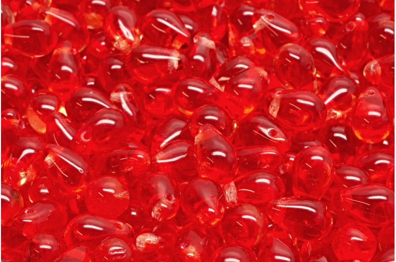 Drop Beads, Ruby Red Transparent Light Topaz Yellow (90080-10020), Glass, Czech Republic