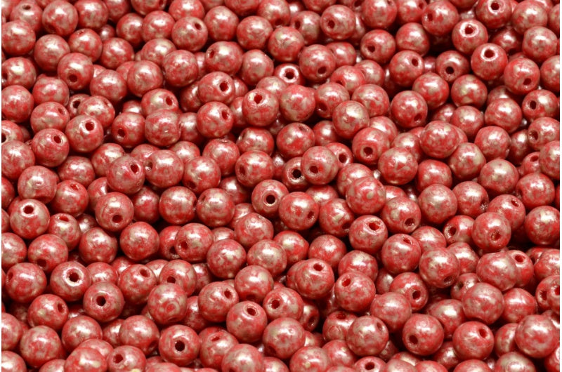 ラウンドドラックビーズ、不透明レッド 86710 (93200-86710)、ガラス、チェコ共和国