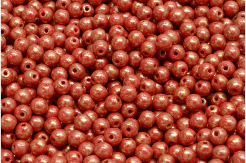 ラウンドドラックビーズ、不透明レッド 86720 (93200-86720)、ガラス、チェコ共和国