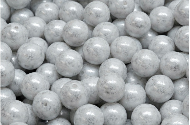 ラウンドドラックビーズ、ホワイト 34301 (02010-34301)、ガラス、チェコ共和国