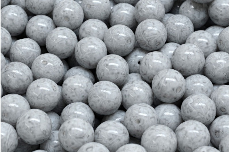 Round Druck Beads, White 34311 (02010-34311), Glass, Czech Republic