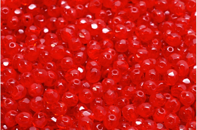 ファセット加工ラウンドビーズ、オパールレッドライトサイアム(91260-90070)、ボヘミアクリスタルガラス、チェコ共和国