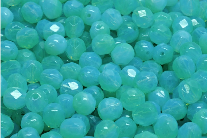 Fire Polished Faceted Beads Round, Opal Aqua Opal Aqua (61000-61100), Bohemia Crystal Glass, Czech Republic