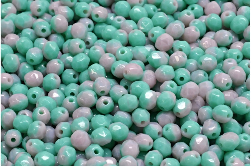 ファイアポリッシュファセットビーズラウンド、不透明アメジストターコイズ(23010-63130)、ボヘミアクリスタルガラス、チェコ共和国