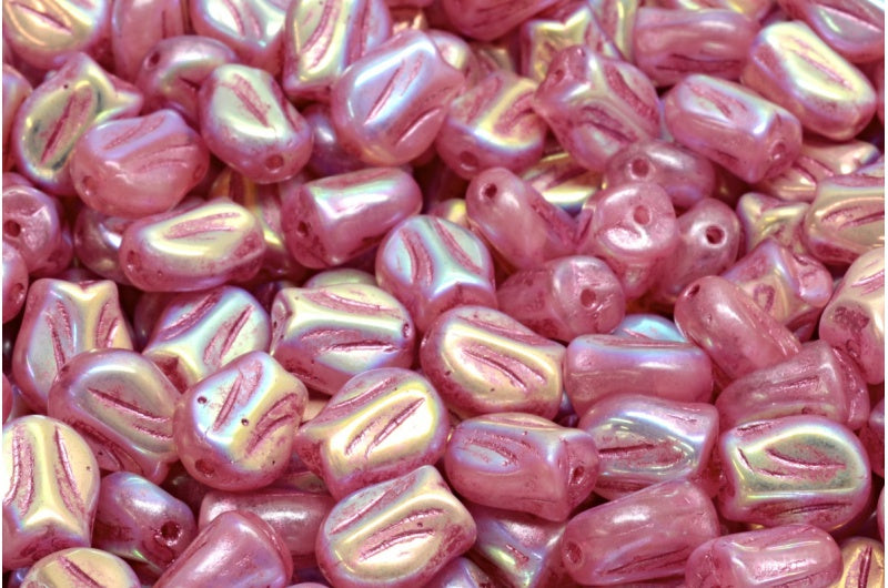 Mini Tulip Beads, Pink Ab Full (2X Side) Pink Lined (R0732-28703-54321), Glass, Czech Republic