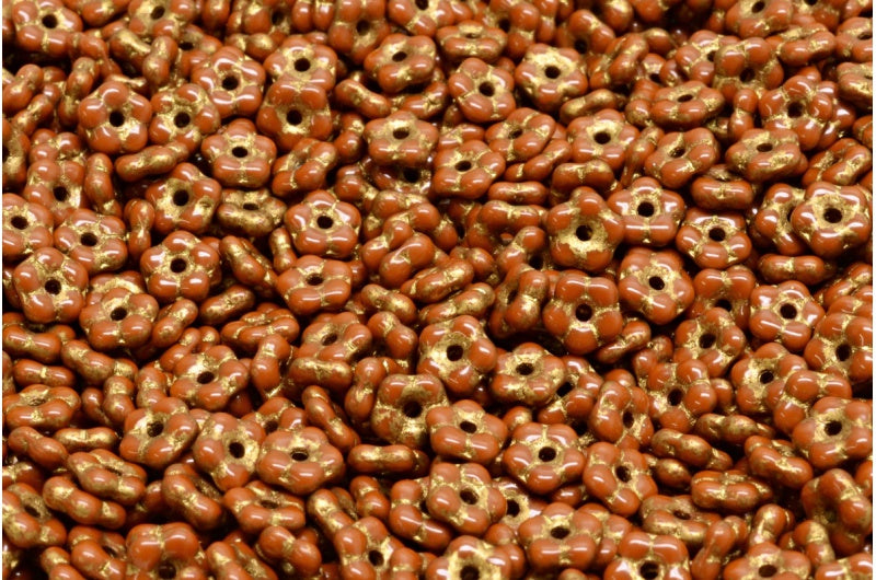 忘れな草ビーズ、不透明ブラウンゴールドライン(13610-54302)、ガラス、チェコ共和国