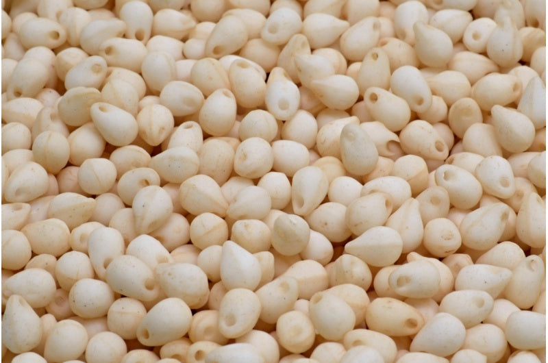 ドロップビーズ、ホワイトエッチングラスターブラウンフルコーティング(02010-ETCH-14413)、ガラス、チェコ共和国