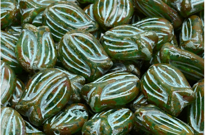 Mini Tulip Beads, Transparent Aqua Travertin Light Blue Lined (60200-86800-54308), Glass, Czech Republic