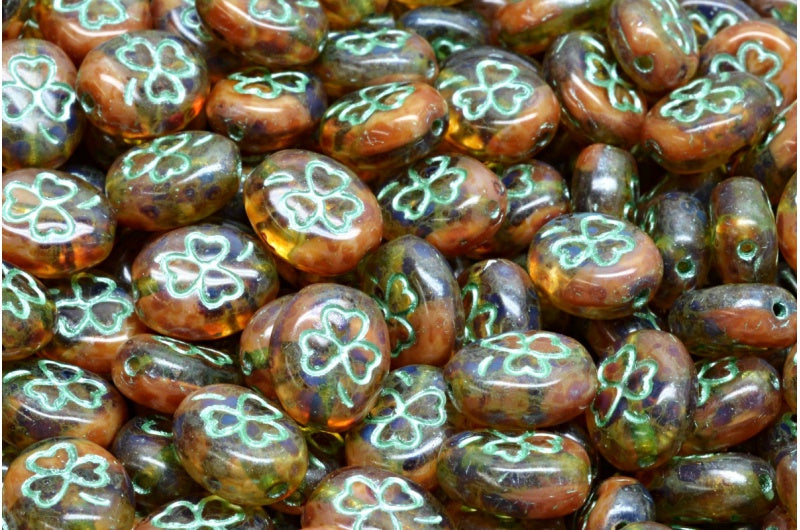 三叶草椭圆形珠,粉色石灰华 54322 (R0742-86800-54322),玻璃,捷克共和国