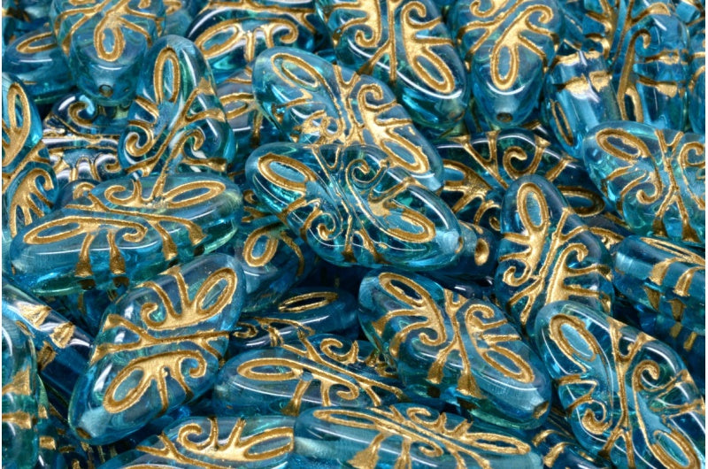 Arabesque Beads, Transparent Aqua Gold Lined (60020-54302), Glass, Czech Republic