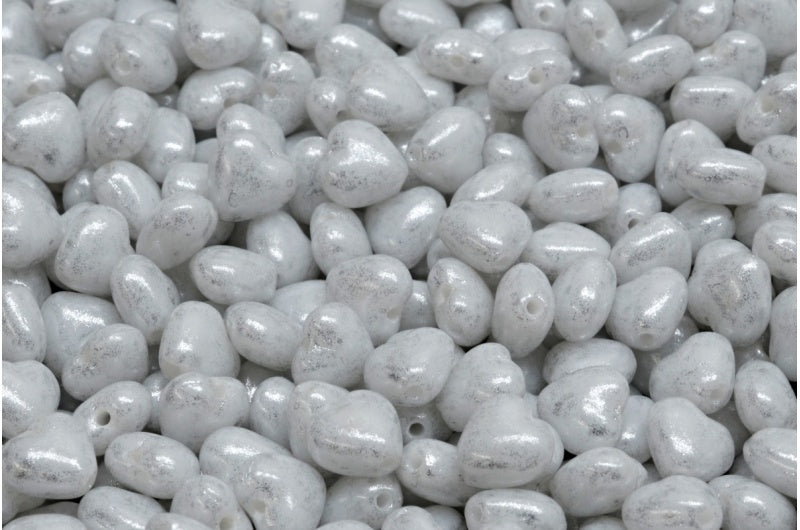 ハートビーズ、ホワイトオパール 34301 (02020-34301)、ガラス、チェコ共和国