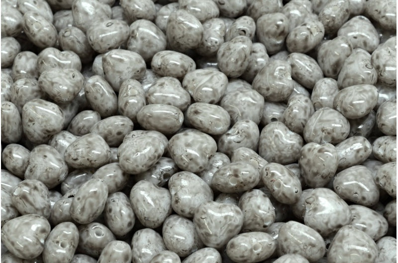 ハートビーズ、ホワイトオパール 34312 (02020-34312)、ガラス、チェコ共和国