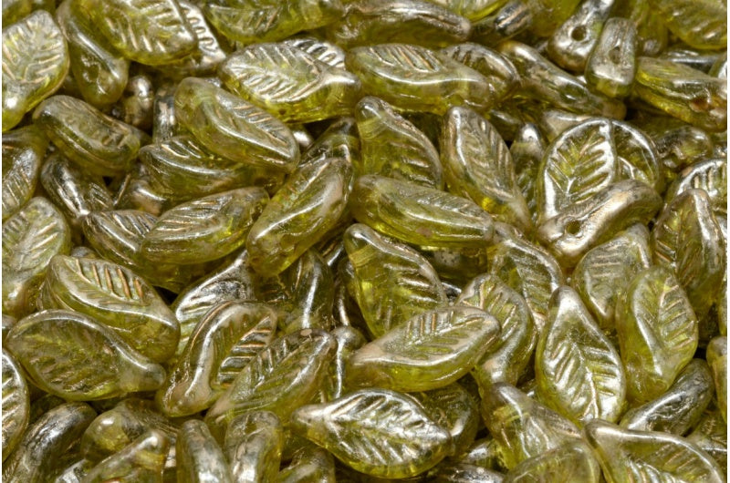 Bay Leaf Beads, Transparent Green 86710 (50220-86710), Glass, Czech Republic