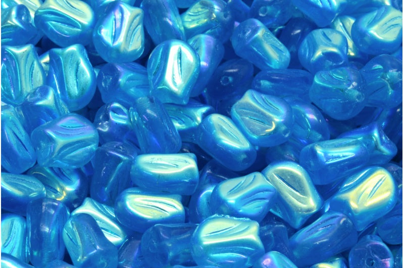 Mini Tulip Beads, Transparent Aqua Ab (60040-28701), Glass, Czech Republic