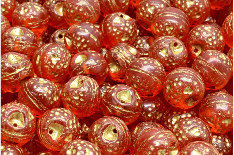 Orange Beads, Transparent Orange Gold Lined (90030-54302), Glass, Czech Republic