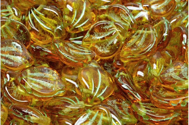 牡丹花瓣珠,透明橙色 43813 (10060-43813),玻璃,捷克共和国