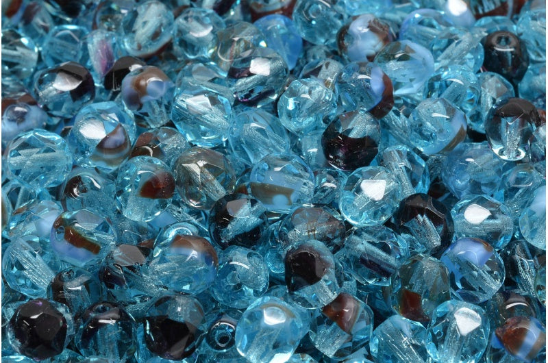 圆形火抛光刻面珠,水晶蓝棕色 (00030-BLUE-BRWN),波西米亚水晶玻璃,捷克共和国