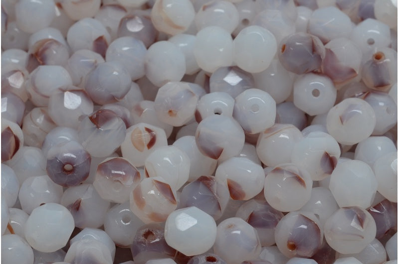 圆形火抛光刻面珠,水晶白棕色 (00030-WHT-BRWN),波西米亚水晶玻璃,捷克共和国