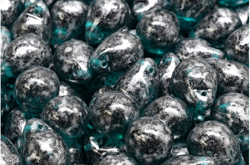 ティアドロップビーズ、透明アクア 34301 (60230-34301)、ガラス、チェコ共和国