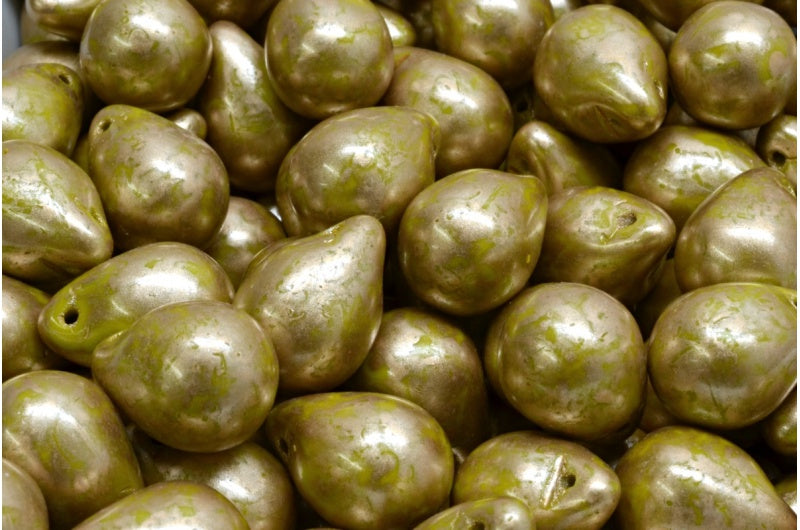 ティアドロップビーズ、不透明グリーン 86710 (53400-86710)、ガラス、チェコ共和国