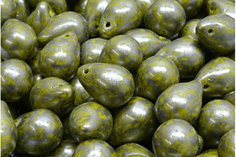 ティアドロップビーズ、不透明グリーン 86790 (53400-86790)、ガラス、チェコ共和国