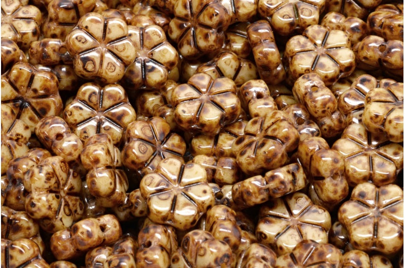 ガーランドフラワービーズ、ベージュトラバーチン(13020-86800)、ガラス、チェコ共和国