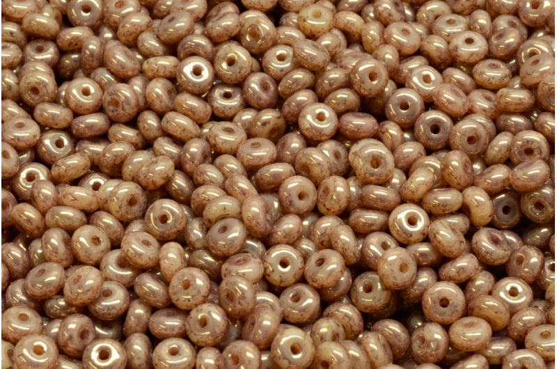 Rondelle Druck ビーズ、ベージュ テラコッタ バイオレット (13020-15496)、ガラス、チェコ共和国