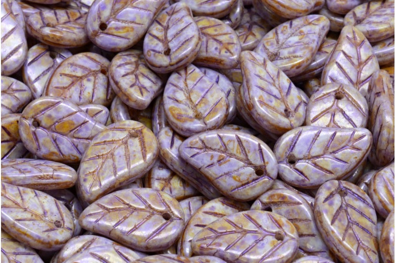 リーフペンダントビーズ、ホワイト 65328 (02010-65328)、ガラス、チェコ共和国