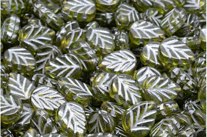 Mint Leaf Beads, Transparent Green Silver Lined (50220-54201), Glass, Czech Republic