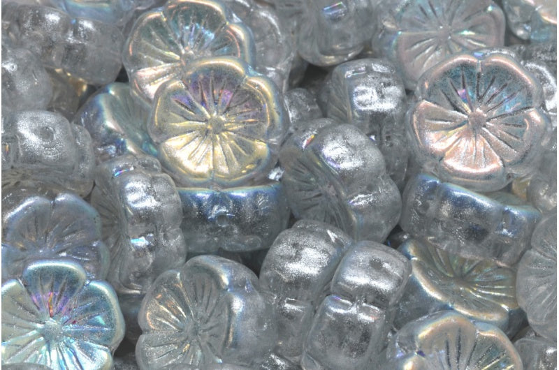 Hawaiian Flower Beads, Crystal Ab 34301 (00030-28701-34301), Glass, Czech Republic